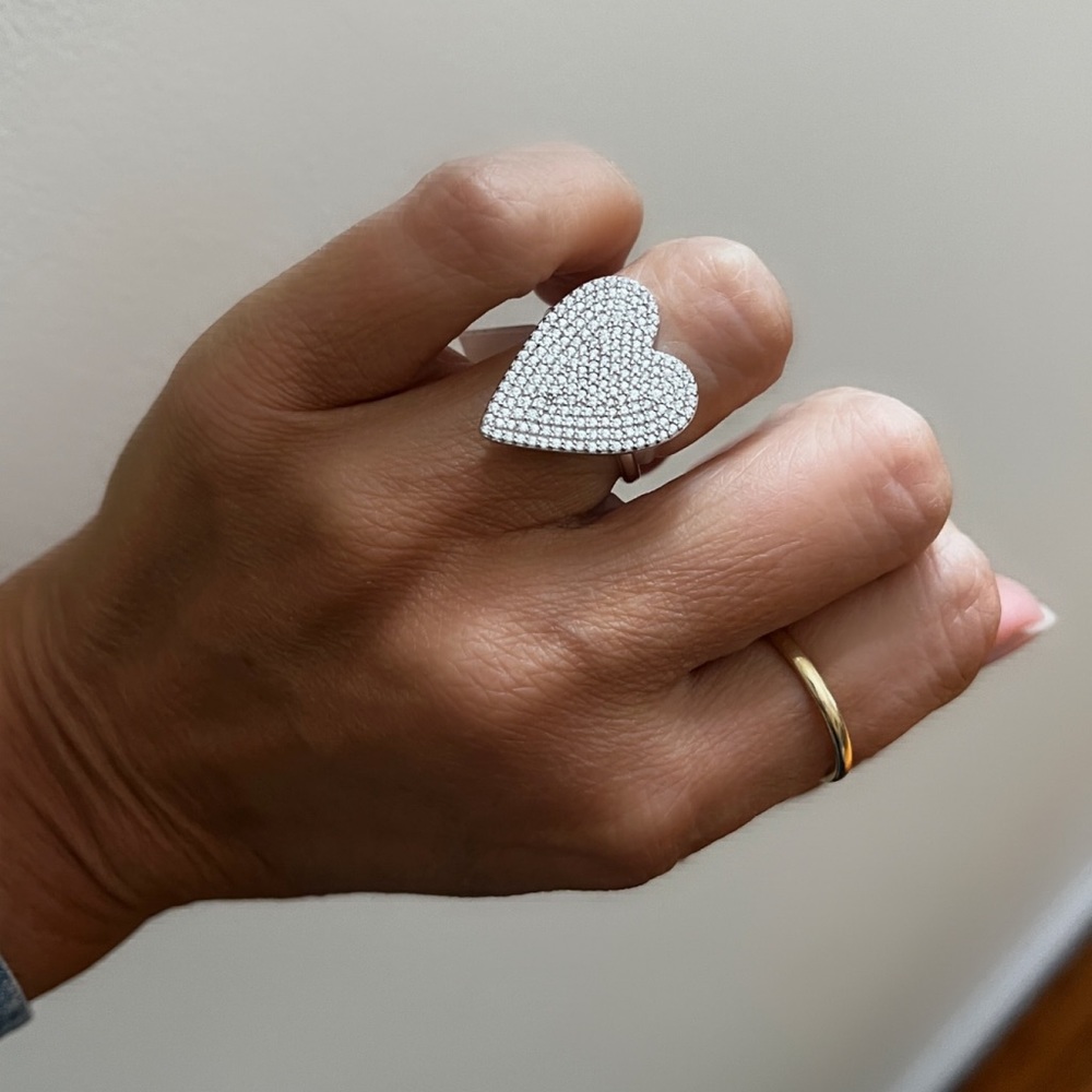 Pave heart ring sterling silver 7,8